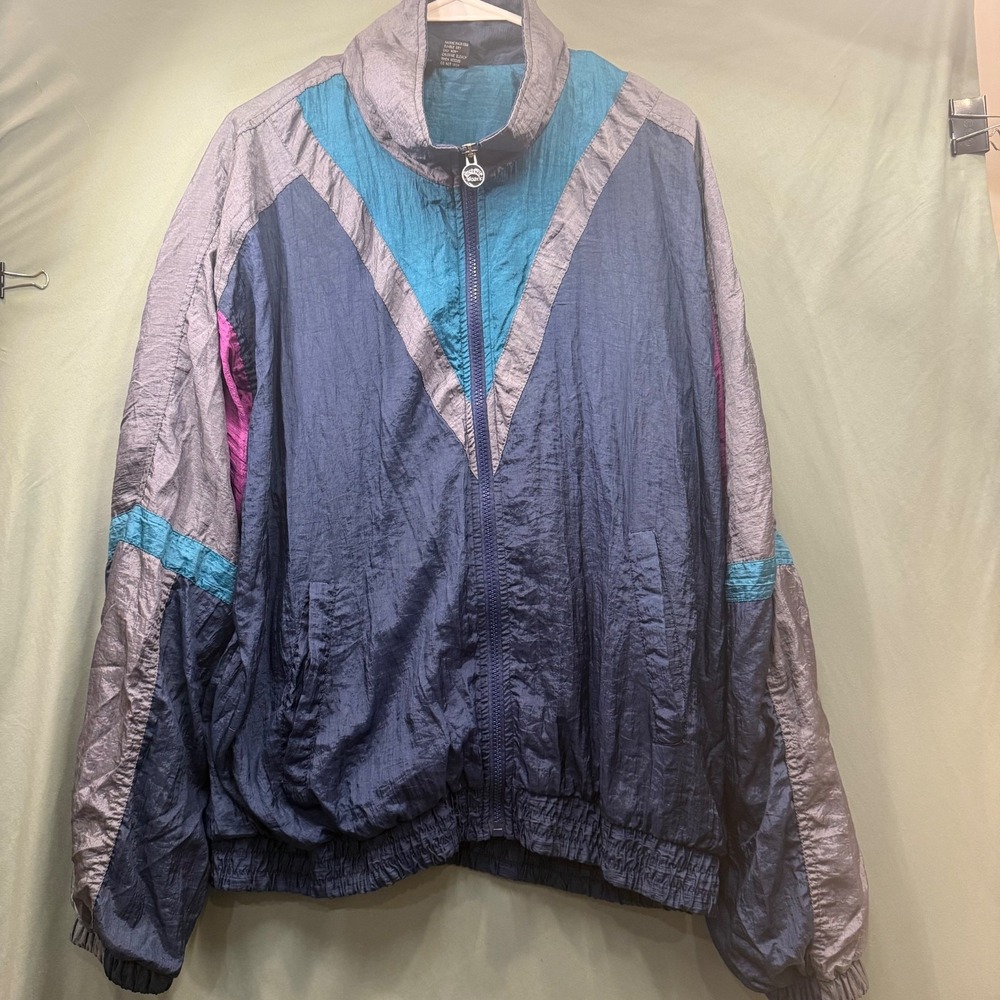 Vintage 90s Athletic Works Colorblock Lined Windbreaker Large Full Zip